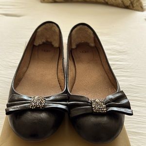 Ugg black leather flats with rhinestones in now